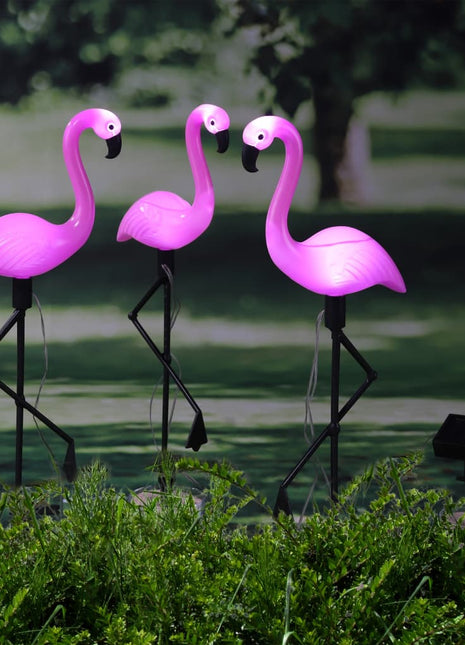 Grondpinnen 3 st solar LED flamingo
