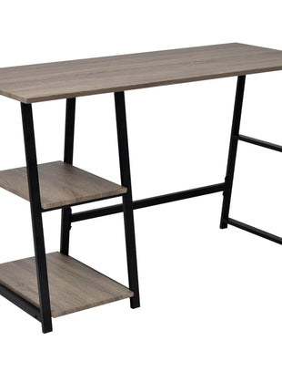 Bureau Met 2 Schappen Grijs En Eikenkleurig