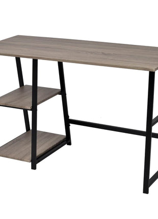 Bureau Met 2 Schappen Grijs En Eikenkleurig