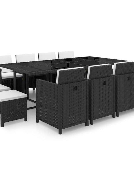 13-Delige Tuinset Met Kussens Poly Rattan Zwart