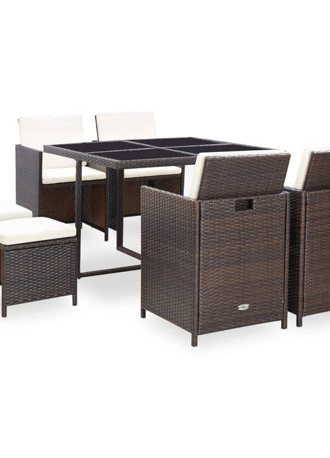 9-Delige Tuinset Met Kussens Poly Rattan