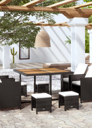9-Delige Tuinset Poly Rattan En Acaciahout