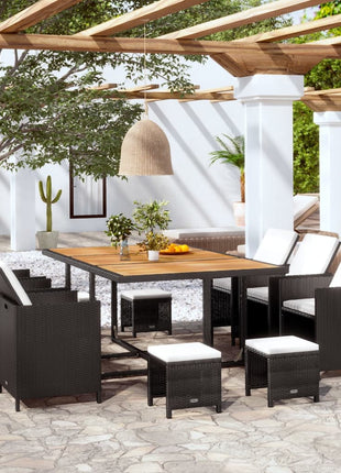 9-Delige Tuinset Poly Rattan En Acaciahout