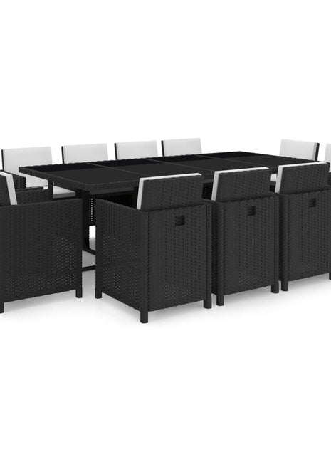 13-Delige Tuinset Met Kussens Poly Rattan Zwart En Wit