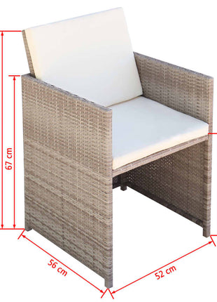 Tuinstoelen 2 st met kussens poly rattan beige
