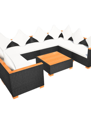 9-Delige Loungeset Met Kussens Poly Rattan Zwart