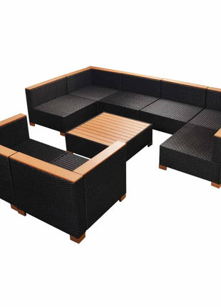 9-Delige Loungeset Met Kussens Poly Rattan Zwart