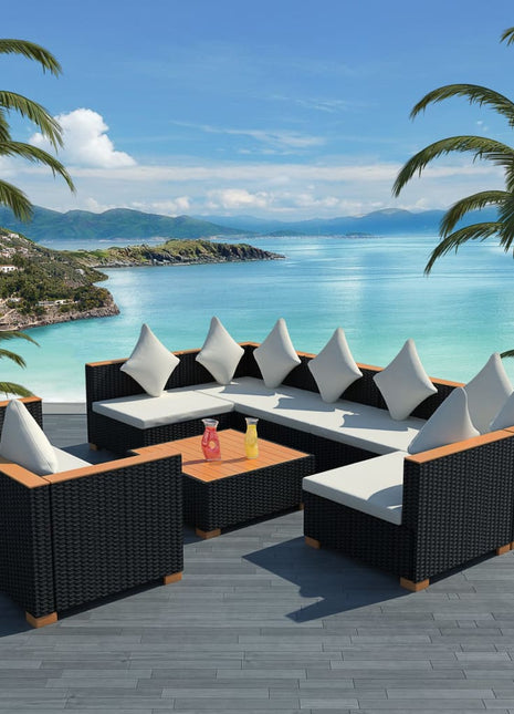 9-Delige Loungeset Met Kussens Poly Rattan Zwart