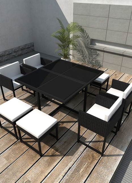 9-Delige Tuinset Met Kussens Poly Rattan