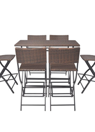7-Delige Tuinset Inklapbaar Staal Poly Rattan