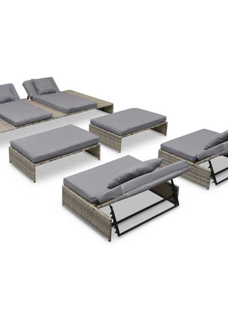 5-Delige Loungeset Met Kussens Poly Rattan Grijs