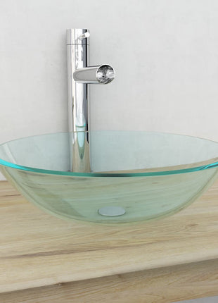 Wastafel Met Kraan En Pop-Up Afvoer Gehard Glas Transparant