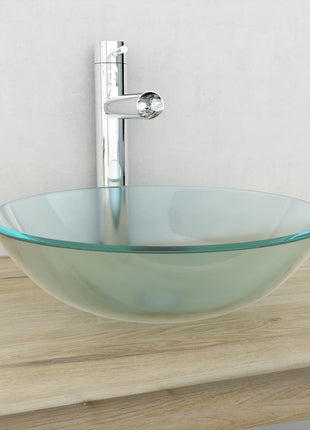 Wastafel Met Kraan En Pop-Up Afvoer Gehard Glas Transparant