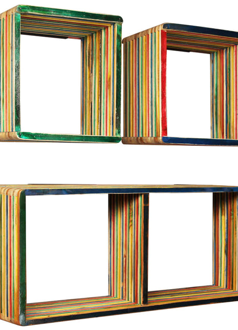 Wandschappenset Massief Gerecycled Teakhout Meerkleurig 3-Delig