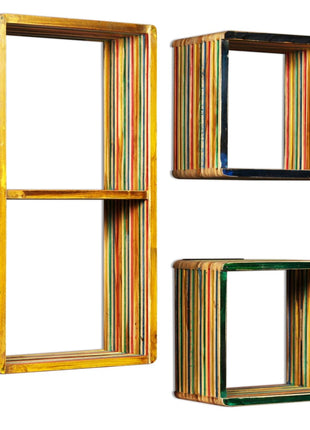 Wandschappenset Massief Gerecycled Teakhout Meerkleurig 3-Delig