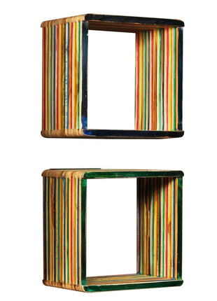 Wandschappenset Massief Gerecycled Teakhout Meerkleurig 3-Delig
