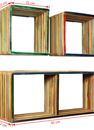 Wandschappenset Massief Gerecycled Teakhout Meerkleurig 3-Delig