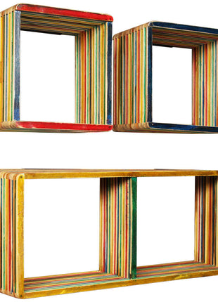 Wandschappenset Massief Gerecycled Teakhout Meerkleurig 3-Delig