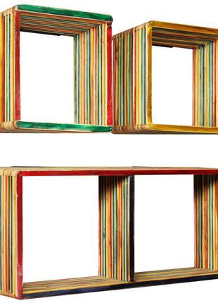 Wandschappenset Massief Gerecycled Teakhout Meerkleurig 3-Delig