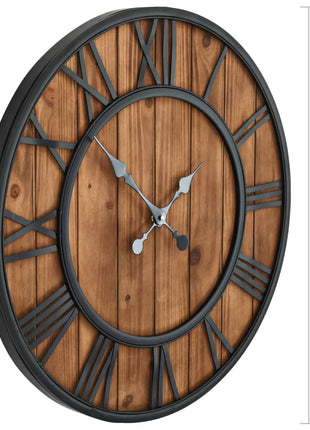 Wandklok Vintage-Stijl Quartz-Mechanisme Xxl 60 Cm Hout Metaal