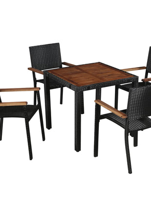9-Delige Tuinset Poly Rattan En Acaciahout Zwart