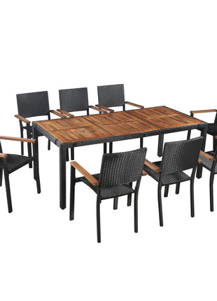 9-Delige Tuinset Poly Rattan En Acaciahout Zwart