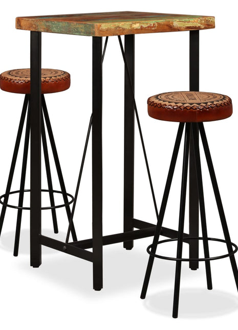 Barset Massief Gerecycled Hout, Echt Leer En Canvas 3-Delig