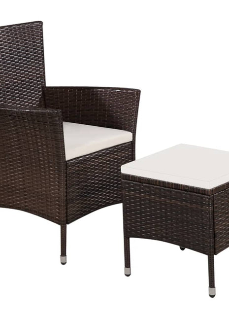 Tuinstoel en kruk met kussens poly rattan bruin