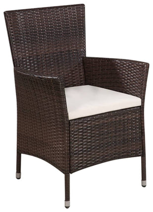 Tuinstoel en kruk met kussens poly rattan bruin