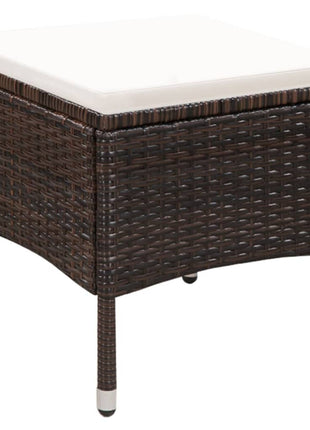 Tuinstoel en kruk met kussens poly rattan bruin