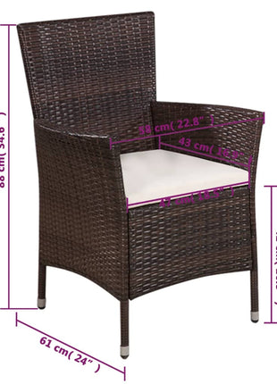 Tuinstoel en kruk met kussens poly rattan bruin