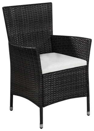 Tuinstoel en kruk met kussens poly rattan zwart