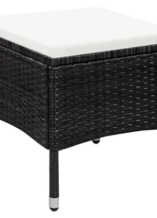 Tuinstoel en kruk met kussens poly rattan zwart