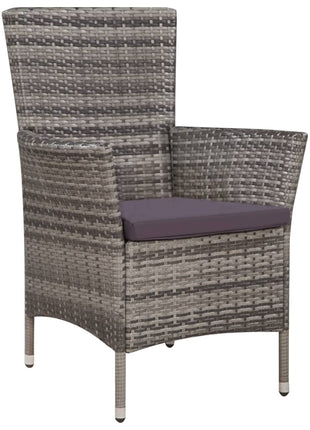 Tuinstoel en kruk met kussens poly rattan grijs