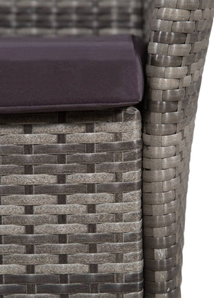 Tuinstoel en kruk met kussens poly rattan grijs