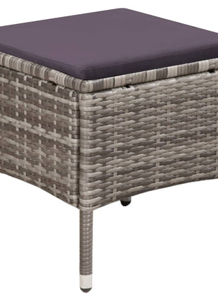 Tuinstoel en kruk met kussens poly rattan grijs