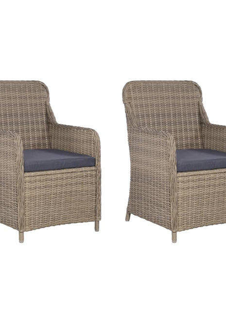 Tuinstoelen 2 st met kussens poly rattan bruin
