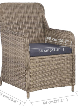 Tuinstoelen 2 st met kussens poly rattan bruin