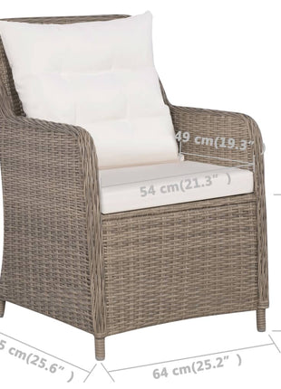 Tuinstoelen 2 st met kussens poly rattan bruin