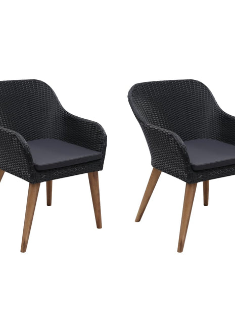Tuinstoelen 2 st met kussens poly rattan zwart