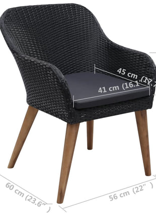 Tuinstoelen 2 st met kussens poly rattan zwart