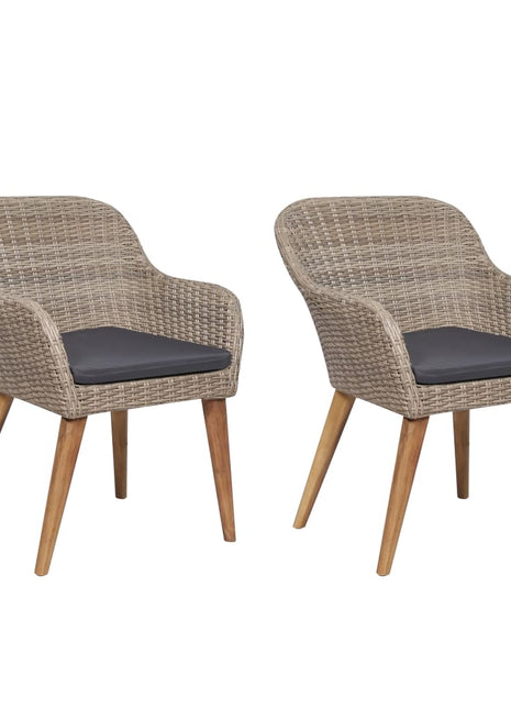Tuinstoelen 2 st met kussens poly rattan bruin
