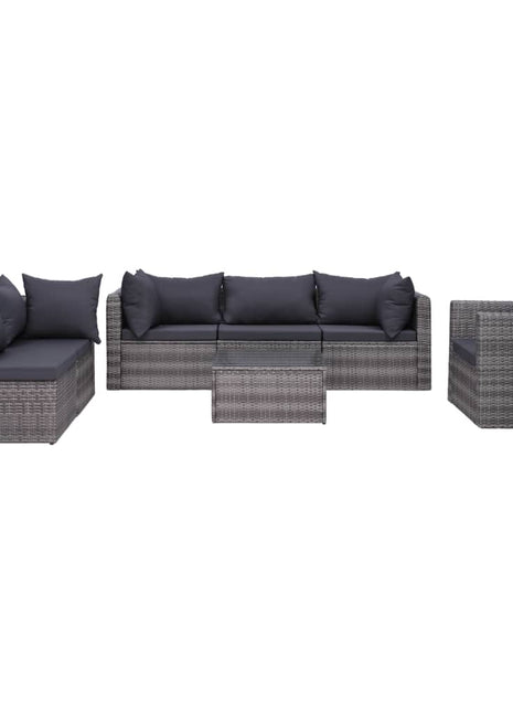 7-Delige Loungeset Met Kussens Poly Rattan Grijs