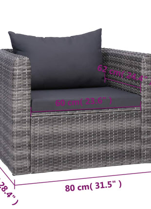 7-Delige Loungeset Met Kussens Poly Rattan Grijs