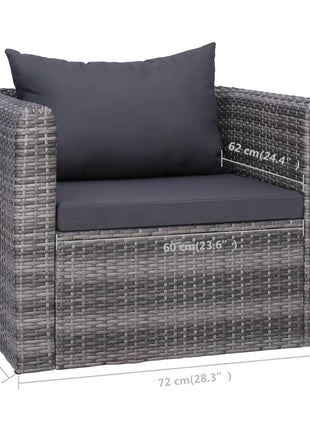 Tuinstoel met kussens poly rattan grijs