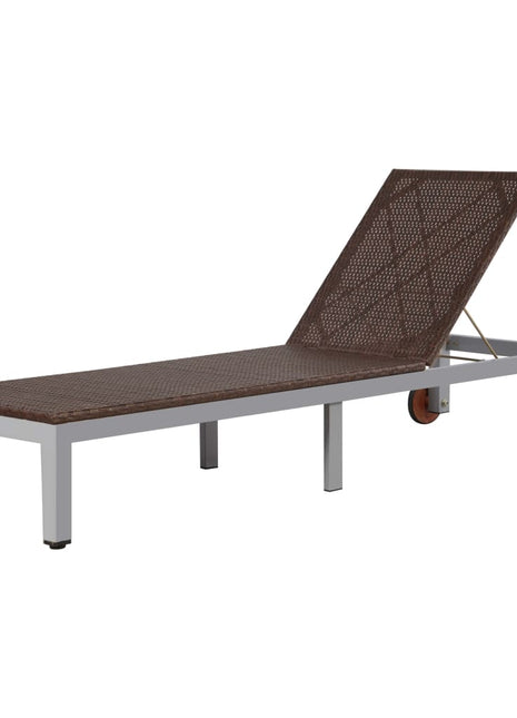 Ligbed Met Wieltjes Poly Rattan Bruin