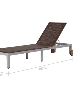 Ligbed Met Wieltjes Poly Rattan Bruin
