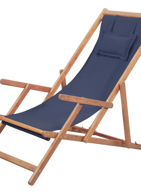 Strandstoel inklapbaar stof en houten frame blauw