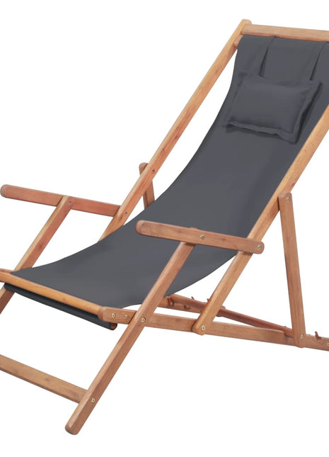 Strandstoel inklapbaar stof en houten frame grijs