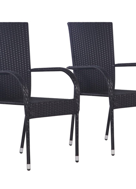 Tuinstoelen stapelbaar 2 st poly rattan zwart
